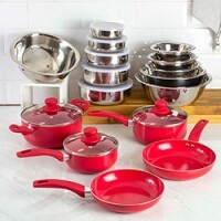 Jogo de Panelas Happy Day Vermelho 5 peças + Kit Inox 11 Peças - La Cuisine Jogo de Panelas Happy Day Vermelho 5 peças + Kit Inox 11 Peças - La Cuisine