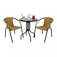 Conjunto 2 Poltronas Rattan Sinético JRS-626 e 1 Mesa Marrom com Vidro 60cm Conjunto 2 Poltronas Rattan Sinético JRS-626 e 1 Mesa Marrom com Vidro 60cm