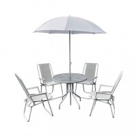 Conjunto de Mesa Leblon e 4 Cadeiras Branca com Guarda- Sol Bel Fix Conjunto de Mesa Leblon e 4 Cadeiras Branca com Guarda- Sol Bel Fix