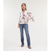 Blusa Bata Manga 3/4 Decote V com Amarração Estampa Floral Branco Blusa Bata Manga 3/4 Decote V com Amarração Estampa Floral Branco