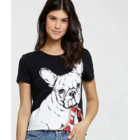 Blusa Feminina Estampa Cachorro Manga Curta Blusa Feminina Estampa Cachorro Manga Curta