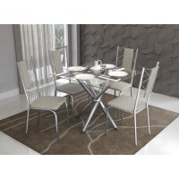 Conjunto Mesa Volga com 4 Cadeiras Lisboa Linho Marrom e Cromado Kappesberg Crome Conjunto Mesa Volga com 4 Cadeiras Lisboa Linho Marrom e Cromado Kappesberg Crome