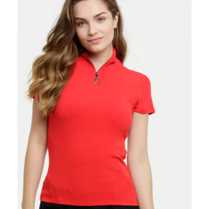 Blusa Feminina Canelada Zíper Manga Curta Blusa Feminina Canelada Zíper Manga Curta