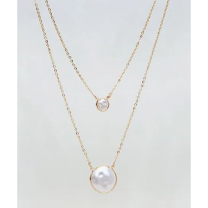 Colar Feminino Duplo com Pingente Perolado Dourado Colar Feminino Duplo com Pingente Perolado Dourado