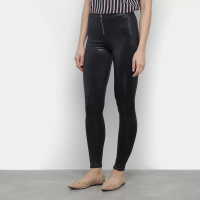 Calça Legging Flora Zuu Cirrê C/ Zíper Feminina - Preto Calça Legging Flora Zuu Cirrê C/ Zíper Feminina - Preto
