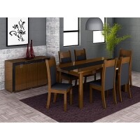 Conjunto de Mesa de Jantar Veneza + 6 Cadeiras Veneza Preto/Imbuia - Madesa Conjunto de Mesa de Jantar Veneza + 6 Cadeiras Veneza Preto/Imbuia - Madesa