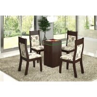 Conjunto de Mesa de Jantar Suiça com 4 Cadeiras Tabaco/Floral Anis - Viero Móveis Conjunto de Mesa de Jantar Suiça com 4 Cadeiras Tabaco/Floral Anis - Viero Móveis