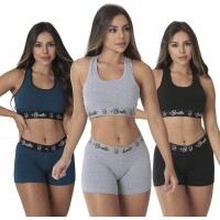 Kit com 3 Conjuntos Top + Short Algodão Penteado Kit com 3 Conjuntos Top + Short Algodão Penteado
