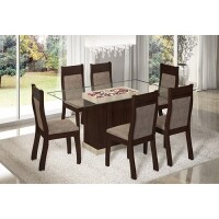 Conjunto de Mesa de Jantar Egito com 6 Cadeiras Tabaco/Suede Canela - Viero Móveis Conjunto de Mesa de Jantar Egito com 6 Cadeiras Tabaco/Suede Canela - Viero Móveis