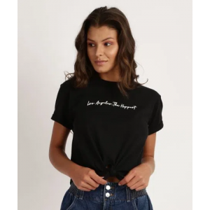 Blusa Feminina Los Angeles com Nó Manga Curta Preta Blusa Feminina Los Angeles com Nó Manga Curta Preta