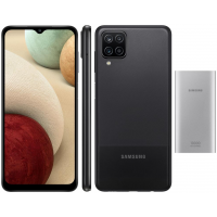Smartphone Samsung Galaxy A12 Preto 64GB + Bateria Externa Samsung 10.000MAh Carga Rápida USB Tipo C - Prata Smartphone Samsung Galaxy A12 Preto 64GB + Bateria Externa Samsung 10.000MAh Carga Rápida USB Tipo C - Prata