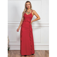 Vestido Longo Vermelho com Babados Frontais - Queima de Estoque Vestido Longo Vermelho com Babados Frontais - Queima de Estoque