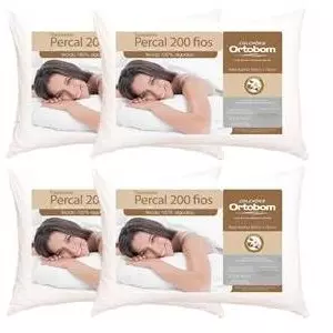 4 Unidades Travesseiros Ortobom Super em Fibra Siliconizada Percal 200 Fios 50 x 70cm Brancos 4 Unidades Travesseiros Ortobom Super em Fibra Siliconizada Percal 200 Fios 50 x 70cm Brancos
