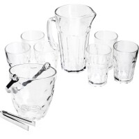 Jarra de Vidro 1,2L + 6 Copos Altos 310ml + Balde de Gelo de Vidro com Pegador Bolhas Jarra de Vidro 1,2L + 6 Copos Altos 310ml + Balde de Gelo de Vidro com Pegador Bolhas