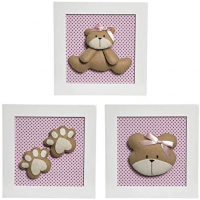 Trio de Quadros Ursa Quarto Bebê Infantil Menina Potinho de Mel Rosa Trio de Quadros Ursa Quarto Bebê Infantil Menina Potinho de Mel Rosa