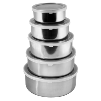 Conjunto de Potes com Tampa em Inox 5 Peças Travel Max Conjunto de Potes com Tampa em Inox 5 Peças Travel Max