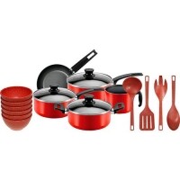 Jogo de Panelas 5 peças Antiaderente Vermelha + Kit Tigelas 6 Peças Vermelho + Utensílios 4 Peças Vermelho Jogo de Panelas 5 peças Antiaderente Vermelha + Kit Tigelas 6 Peças Vermelho + Utensílios 4 Peças Vermelho