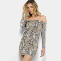 Vestido Flora Zuu Ombro a Ombro Animal Print Snake - Estampado Vestido Flora Zuu Ombro a Ombro Animal Print Snake - Estampado