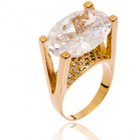 Anel Pedra Natural Transparente com Mini Zircônias Folheado em Ouro 18k Anel Pedra Natural Transparente com Mini Zircônias Folheado em Ouro 18k