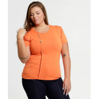 Blusa Feminina Botões Plus Size Manga Curta Laranja Blusa Feminina Botões Plus Size Manga Curta Laranja