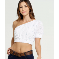 Blusa Feminina Cropped Bordado Floral Ombro Só Branco Blusa Feminina Cropped Bordado Floral Ombro Só Branco