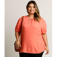 Blusa Plus Size Feminina Amarração Manga Curta - Tam 48 Blusa Plus Size Feminina Amarração Manga Curta - Tam 48