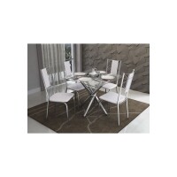 Conjunto Mesa Volga com 4 Cadeiras Lisboa Branco e Cromado Kappesberg Crome Conjunto Mesa Volga com 4 Cadeiras Lisboa Branco e Cromado Kappesberg Crome