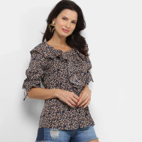 Blusa Pérola Babados Amarração Feminina Blusa Pérola Babados Amarração Feminina