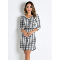Vestido Acinturado com Botões Xadrez Vestido Acinturado com Botões Xadrez