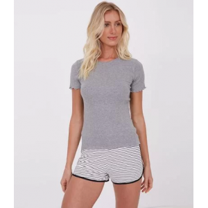 Blusa de Pijama Manga Curta em Ribana Lisa Blusa de Pijama Manga Curta em Ribana Lisa