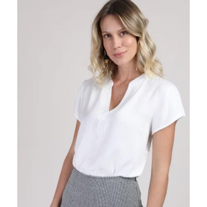 Blusa Feminina Decote em V Manga Curta Off White Blusa Feminina Decote em V Manga Curta Off White