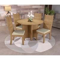 Conjunto Mesa Redonda Kappesberg Nirá 4 Cadeiras Freijó/Linho Bege Conjunto Mesa Redonda Kappesberg Nirá 4 Cadeiras Freijó/Linho Bege