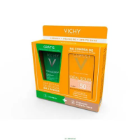 Kit Vichy Protetor Solar Facial Idéal Soleil Efeito Base Cor Clara FPS50 40g + Gel de Limpeza Normaderm 40g Kit Vichy Protetor Solar Facial Idéal Soleil Efeito Base Cor Clara FPS50 40g + Gel de Limpeza Normaderm 40g