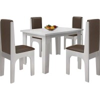 Conjunto Mesa com 4 Cadeiras - Miami - Dobuê Branco/cafe Conjunto Mesa com 4 Cadeiras - Miami - Dobuê Branco/cafe