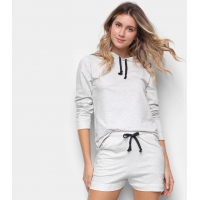 Conjunto Moletom e Short Básico Liso Feminino - Mescla Conjunto Moletom e Short Básico Liso Feminino - Mescla
