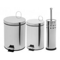 Kit Lixeira Inox com Pedal com Tampa 3L e 5L Swiss - Premium MB-BA003 e MB-BA005 + Escova Sanitária Kit Lixeira Inox com Pedal com Tampa 3L e 5L Swiss - Premium MB-BA003 e MB-BA005 + Escova Sanitária