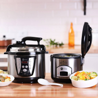 Panela de Pressão Elétrica 5L Inox + Panela Elétrica de Arroz 6 xícaras Fun Kitchen - 127v Panela de Pressão Elétrica 5L Inox + Panela Elétrica de Arroz 6 xícaras Fun Kitchen - 127v