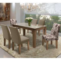 Conjunto Mesa c/ 6 Cadeiras - Siena - Dobuê - Castanho / Bege / Castor / Castor Floral Conjunto Mesa c/ 6 Cadeiras - Siena - Dobuê - Castanho / Bege / Castor / Castor Floral