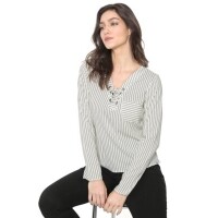 Blusa Gris Listrada Lace Up Off-White/Preta Blusa Gris Listrada Lace Up Off-White/Preta