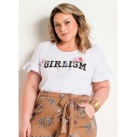 Blusa Branca Plus Size com Manga Babado Blusa Branca Plus Size com Manga Babado