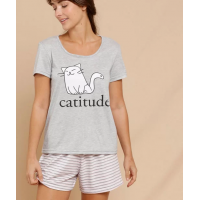 Pijama Feminino Estampa Gato Manga Curta Pijama Feminino Estampa Gato Manga Curta