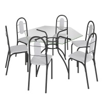 Conjunto Mesa de Jantar com Tampo em Vidro e 6 Cadeiras Craquelado Prata e Branco Móveis Brastubo News Sicilia Conjunto Mesa de Jantar com Tampo em Vidro e 6 Cadeiras Craquelado Prata e Branco Móveis Brastubo News Sicilia