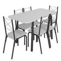 Conjunto Mesa de Jantar com Tampo em MDF e 6 Cadeiras Craquelado Prata e Branco Móveis Brastubo News Dallas Conjunto Mesa de Jantar com Tampo em MDF e 6 Cadeiras Craquelado Prata e Branco Móveis Brastubo News Dallas