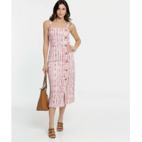 Vestido Feminino Midi Listrado Alças Finas Marisa Vestido Feminino Midi Listrado Alças Finas Marisa