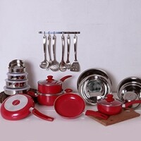 Conjunto de Panelas Happy Day Vermelho + Kit Inox 22 Peças - La Cuisine Conjunto de Panelas Happy Day Vermelho + Kit Inox 22 Peças - La Cuisine