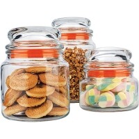 Conjunto de Potes de Vidro Multiuso Laranja 3 Peças - Euro Home Conjunto de Potes de Vidro Multiuso Laranja 3 Peças - Euro Home