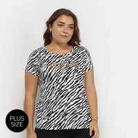 Camiseta Lecimar Plus Size Animal Print Zebra Feminina - Preto Camiseta Lecimar Plus Size Animal Print Zebra Feminina - Preto