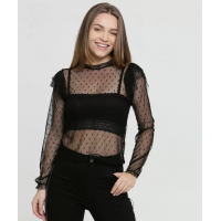 Blusa Feminina Tule Bolinhas Manga Longa Blusa Feminina Tule Bolinhas Manga Longa