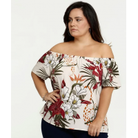 Blusa Feminina Ombro a Ombro Tropical Plus Size - Marisa Blusa Feminina Ombro a Ombro Tropical Plus Size - Marisa