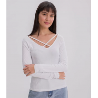 Blusa com Detalhe Cruzado na Frente Branco Blusa com Detalhe Cruzado na Frente Branco